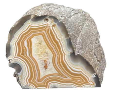 An agate boulder section (part dyed), height 18.5cm, width approx 24cm.