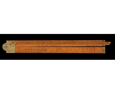 A rare and important 18c 2' two fold boxwood and brass rule with two adjacent boxwood slides with logarithmic scales, gauge p