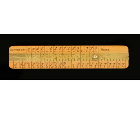 A 5" boxwood rule with brass slide, printed on the reverse "The BATTERSBY Hat Rule, Set Length Opposite Width, The Arrow Then