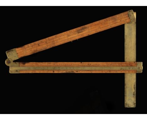 An unusual 18" two fold boxwood carpenter's rule by R PARKES (feint mark with butterfly design) with Girt Line and 9" brass s