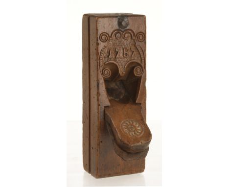 An 18c dated Dutch beech blokschaaf with makers mark I ? R (see G.S. p242 8th mark) and crisp Goodman type C mouth carving an