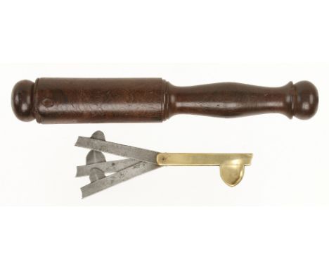 A lignum vitae priest or blood stick and a brass cased triple fleam by GATES G