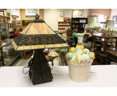 Two Table Lamps, one Tiffany Style Heavy Lamp and Glass Shade