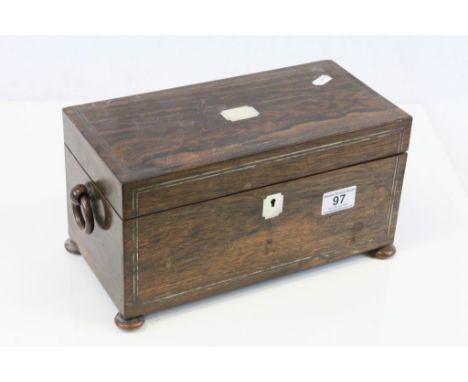 19th Century fitted Rosewood Tea Caddy with Mother of Pearl inlay and Silver stringing