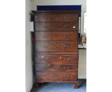 Georgian Mahogany Chest on Chest, the upper section with Four Long Drawers above the Lower Section of Three Long Drawers rais