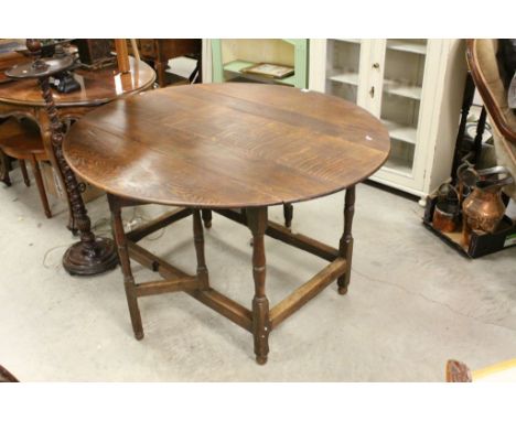 Antique Oak Gate-leg Table with Small Oval Flaps, 130cms long