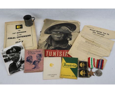 A Full Size WW2 British Medal Pair To Include The British War Medal And The Italy Star, To Also Include Two 78th Division Clo