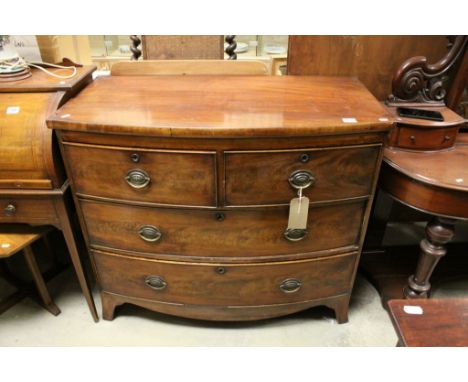 Early 19th century Mahogany Bow Fronted Chest of Two Short over Two Long Drawers raised on swept bracket feet
