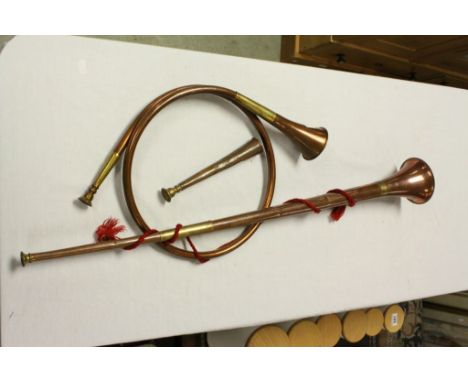 Three Copper & Brass Hunting Horns