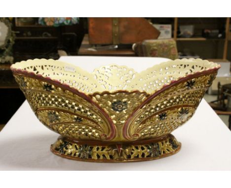 Large Continental ceramic Centre Bowl with pierced decoration & Gilt detailing