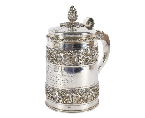 A George III silver and silver-gilt tankard, Rebecca Emes & Edward Barnard, London 1814, the cover with pine cone finial and 