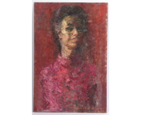 Constance B Nash (British 1921-2015)/Portrait in Reds/signed and dated '67 with United Society of Artists label verso/oil on 