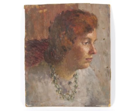 Constance B Nash (British 1921-2015)/Portrait of a Woman/signed and dated '50 with self-portrait verso/oil on board, 36cm x 3