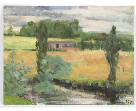 Constance B Nash (British 1921-2015)/The Longbarn/Royal Society of Portrait Painter label verso/oil on board, 51cm x 39cm/and