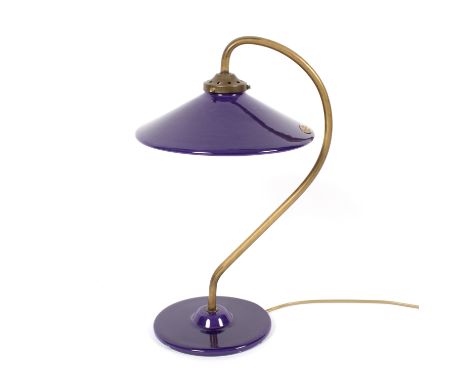 A Terre d'Hautaniboul desk lamp, with purple ceramic shade and stand on brass support, 45cm high