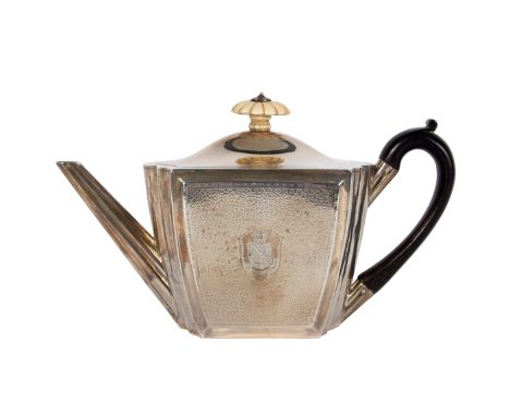 A George III silver teapot, Henry Chawner, London 1793, the hinged cover with ivory finial, the sides with wrigglework decora