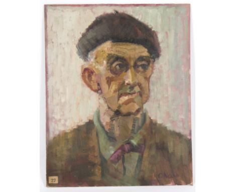 Constance B Nash (British 1921-2015)/Man in a Black Beret/signed Royal Society of Portrait Painter label verso/oil on board, 