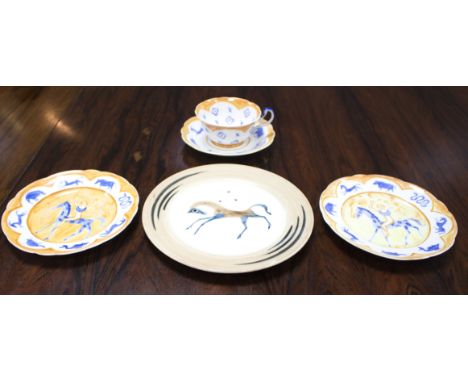 John Armstrong/Clarice Cliff Bizarre ware tea plate/Chaldean or Chevaux pattern, the centre painted a prancing horse and star