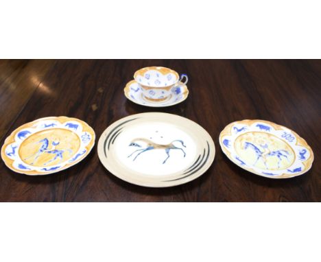 John Armstrong/Clarice Cliff Bizarre ware tea plate/Chaldean or Chevaux pattern, the centre painted a prancing horse and star