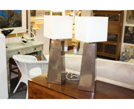 A pair of French ceramic bedside lamps by Faïencerie de Charolles for Roche Bobois, 42cm high excluding fitting