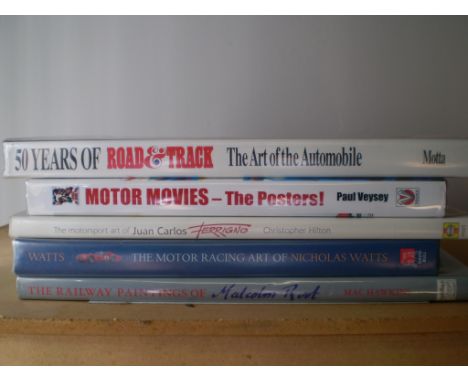 5 BOOKS MOSTLY RELATING TO AUTOMOBILE ART INC THE MOTOR RACING ART OF NICHOLAS WATTS