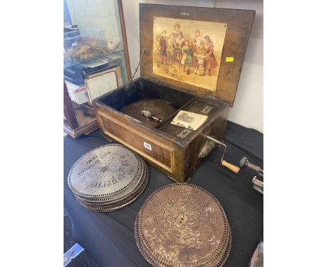 A 19th century Polyphon and approx. 18 discs