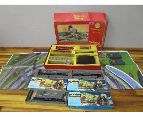 A boxed Tri-ang Railways RO electric passenger train, 00 gauge with folding picture trace and three boxed Athearn Southern Pa