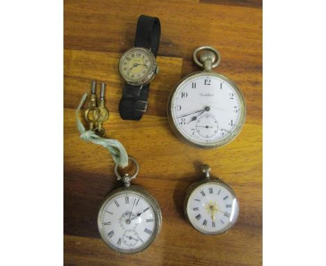 A Victorian key wound and silver cased ladies pocket watch with floral painted white enamel Roman dial and two keys, an Edwar