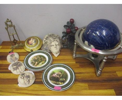 Ceramics to include a wall pocket by Betty Foster, two decorative plates, a musical picture on a stand, a mirror and a multic