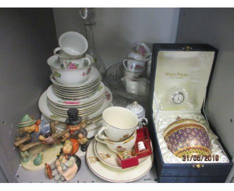 A mixed lot of china to include three Hummel figurines, commemorative china, cut glass fruit bowl and others 