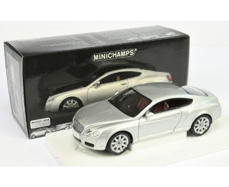 Minichamps (1/18th scale) Bentley Continental GT - 100 139021 - silver, maroon interior. Conditions appear Near Mint to Mint 
