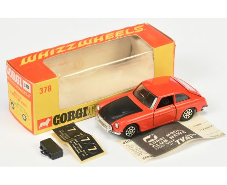Corgi Toys 378 MGB GT Sports Car - Red body, Black bonnet and interior, chrome trim, Whizzwheels - Excellent&nbsp; in&nbsp; a