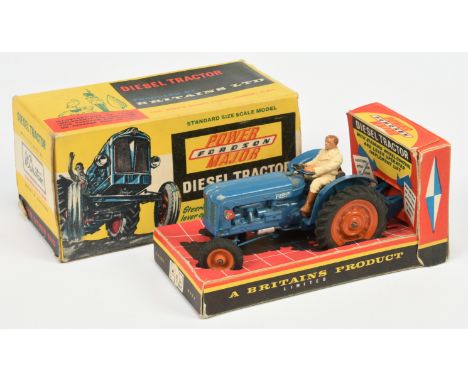 Britains 172F Fordson Power Major Tractor - Blue body, orange hubs with black tyres, figure driver - Fair to Good in a Good c