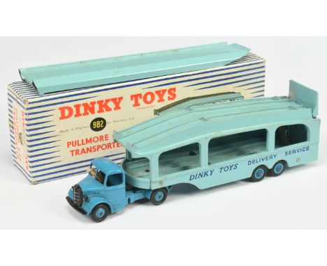 Dinky Toys 982 Bedford Pullmore Car Transporter - Mid-Blue Cab with Light blue twin rivet Trailer, rigid and supertoy hubs - 