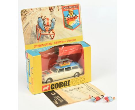 Corgi Toys 499 Citroen Safari "Grenoble Winter Olympics" - White body, blue roof, silver trim, spun hubs, yellow roof rack wi
