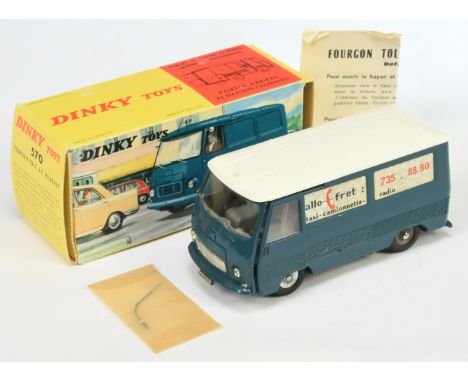 French Dinky Toys 570 Peugoet Van "allo-fret" - Blue body, white roof, grey interior, silver trim and concave hubs - Good Plu
