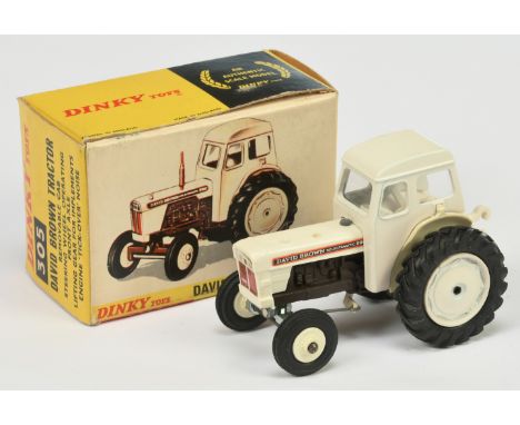 Dinky Toys 305 David Brown Tractor - White including hubs (plastic to front), brown (missing chimney stack) - Good Plus brigh