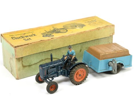 Britains 139F Clockwork Set To Include - Fordson Major Tractor - Blue, orange hubs with black tyres, figure driver and Clockw