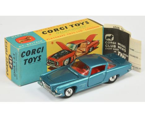 Corgi Toys 241 Ghia L.6.4 - Blue body, red interior with dog figure,&nbsp; chrome trim and spun hubs - Good Plus to Excellent