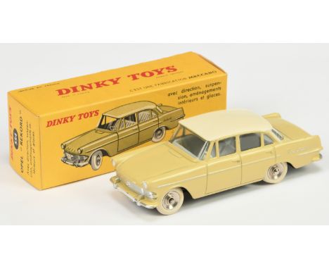 French Dinky Toys 554 Opel Rekord - Light beige, off white roof silver trim and chrome concave hubs with white tyres - Good P
