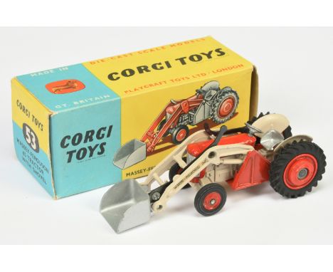 Corgi Toys 53 Massey Ferguson 65 Tractor with Shovel - Red including hubs, cream, silver seat and front shovel - Good Plus br