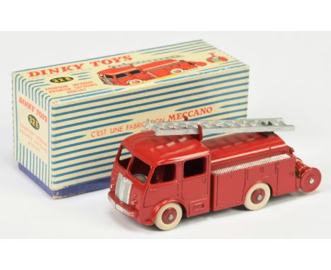 French Dinky Toys 32E Berliet Fire Engine - Red including convex hubs with white tyres, silver trim, ladder and platforms wit