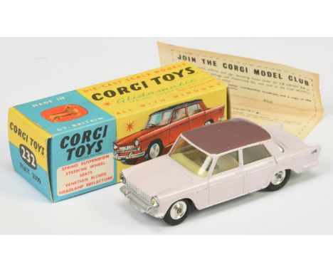 Corgi Toys 232 Fiat 2100 Saloon -Lilac Body with mauve roof, pale lemon interior, silver trim and spun hubs - Good overall in