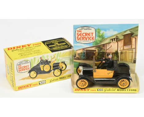 Dinky 109 "The Secret Service" Ford Model T "Gabriel" Car - Black body and interior with figure, yellow including spoked whee