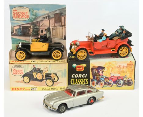 Dinky 109 "The Secret Service" Ford Model T "Gabriel" Car - Black body and interior with figure, yellow including spoked whee