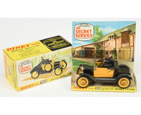 Dinky 109 "The Secret Service" Ford Model T "Gabriel" Car - Black body and interior with figure, yellow including spoked whee