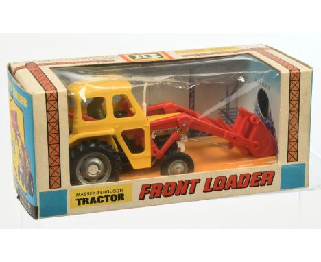 Britains 9532 Massey Ferguson 135 Tractor With front Shovel - Yellow, grey,&nbsp; white with red red arms and shovel, figure 
