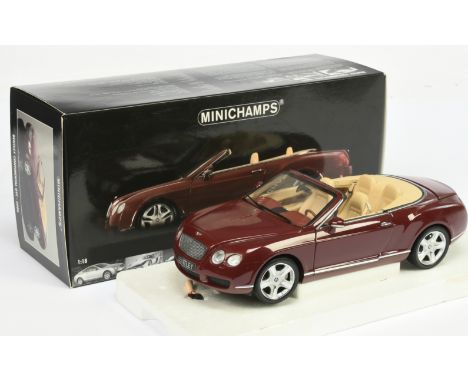 Minichamps (1/18th scale) Bentley Continental GTC 2006 - 100 139030 - Metallic Red/Maroon, Cream interior. Conditions appear 