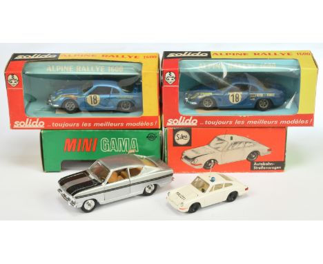 Siku V235 Porsche "Polizei" - White body blue roof light and with aerial, Gama Opel Kadett Coupe - Silver body, black bonnet 