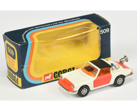 Corgi Toys 509 Porsche 911 Targa&nbsp; "Police" Car - Export Issue "Rijkspolitie" - white body, black roof panel, fluorescent